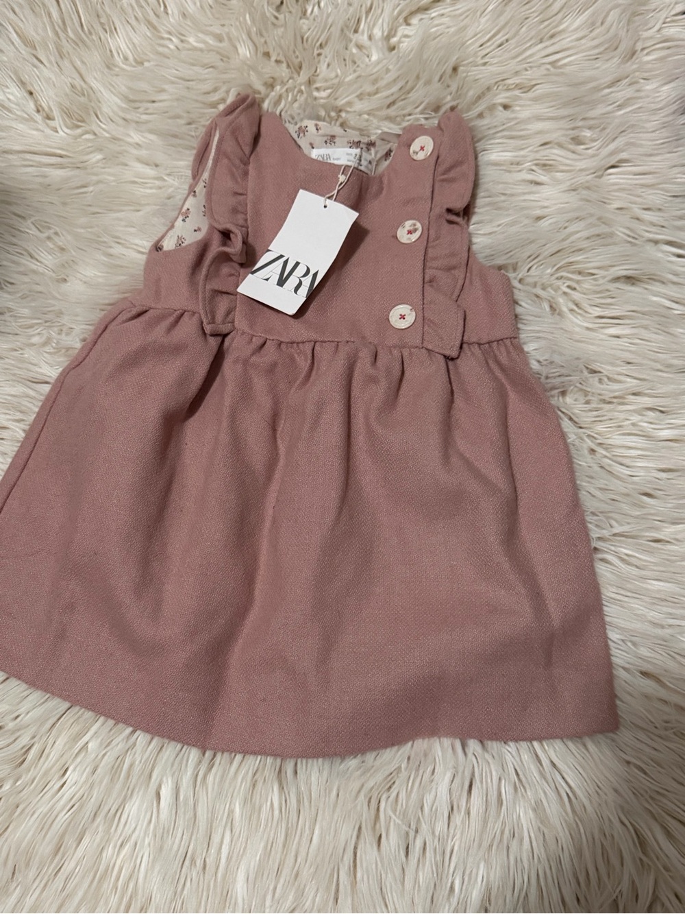 Zara Girls Rose Pink Ruffled Button Dress